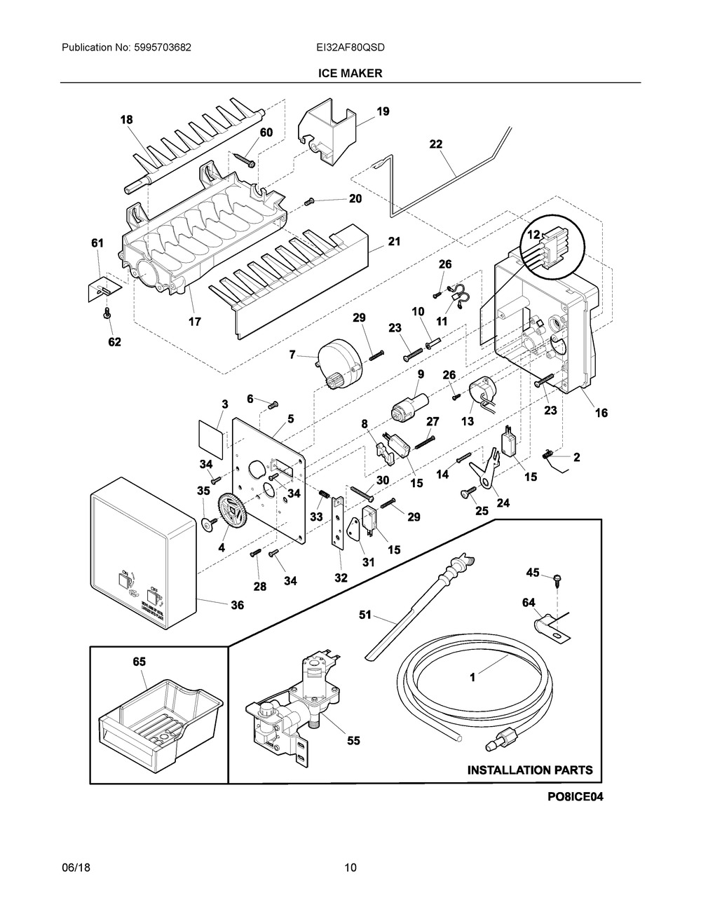 Ice Maker Diagram and Parts List for EI32AF80QSD  Frigidaire Freezer