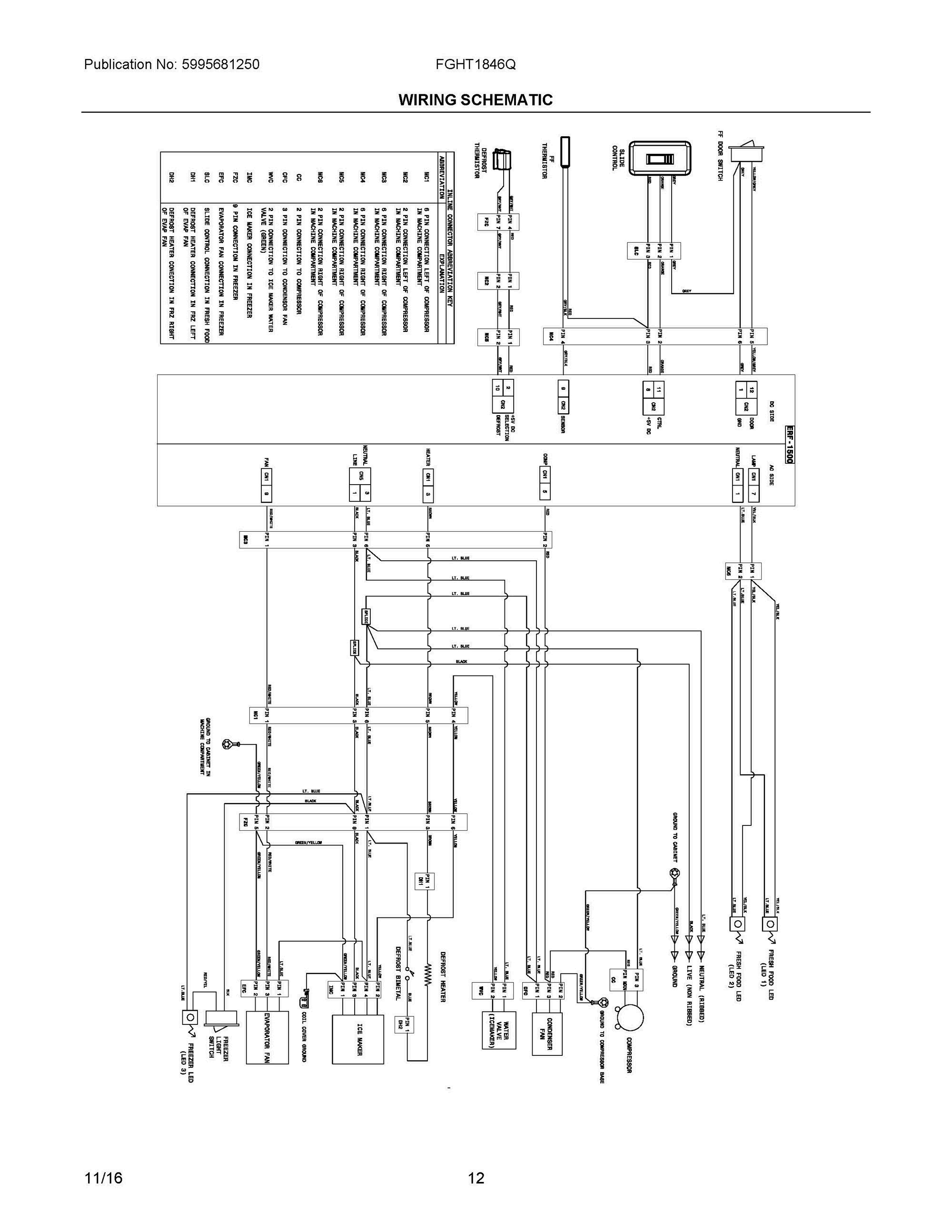 06 - WIRING SCHEMATIC Diagram and Parts List for FGHT1846QF2  Frigidaire Refrigerator