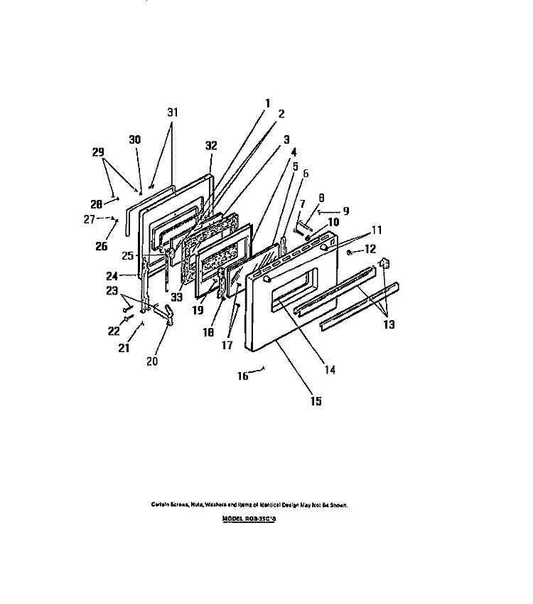 DOOR Diagram and Parts List for RGS35CW0  Frigidaire Wall Oven