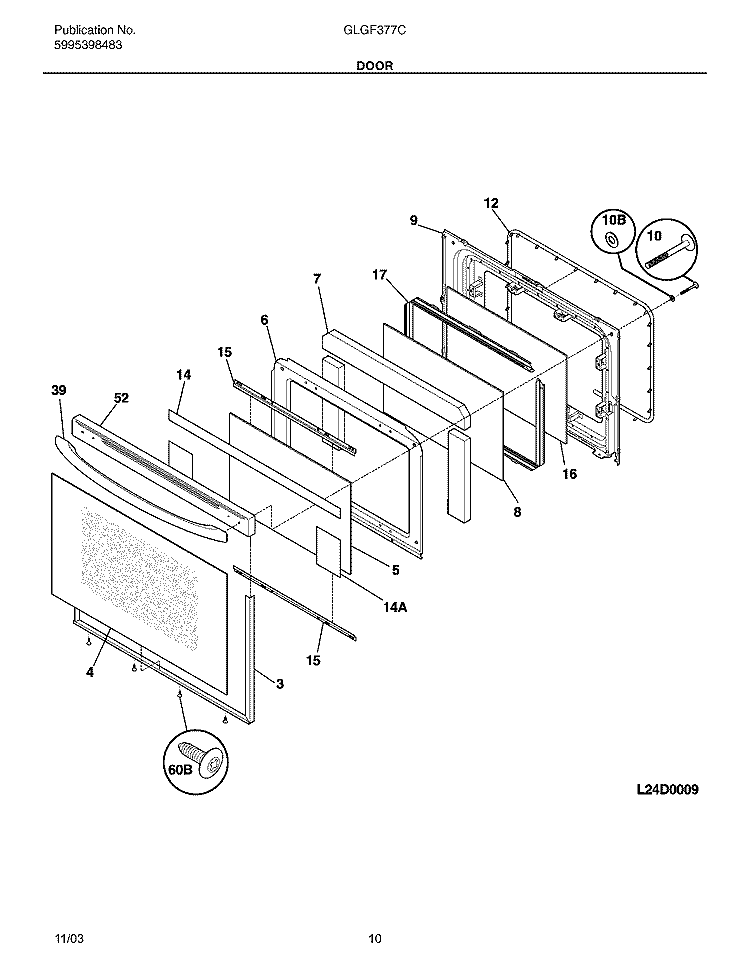 DOOR Diagram and Parts List for GLGF377CQB  Frigidaire Range