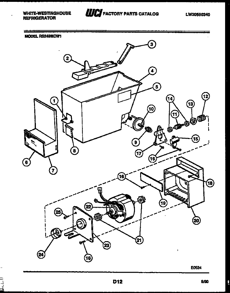 ICE DISPENSER Diagram and Parts List for RS249MCD1  Frigidaire Refrigerator