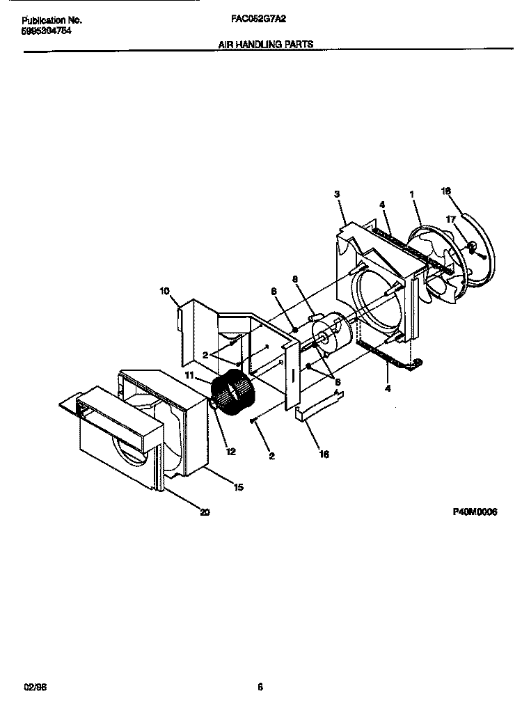 AIR HANDLING PARTS Diagram and Parts List for FAC052G7A2  Frigidaire Air Conditioner