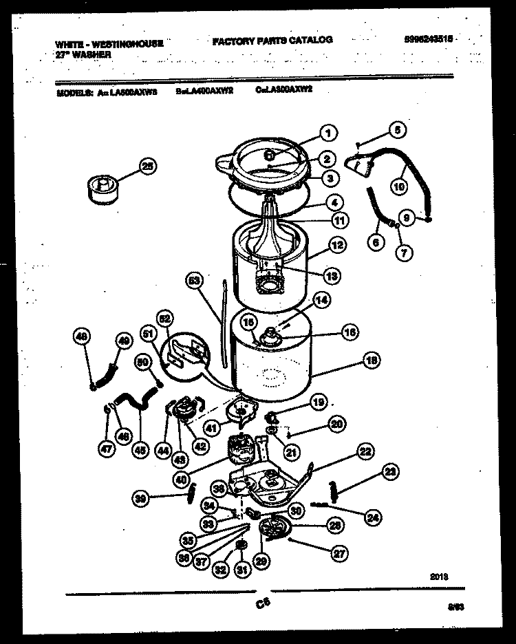 TUB DETAIL Diagram and Parts List for LA300AXW2  Frigidaire Washer