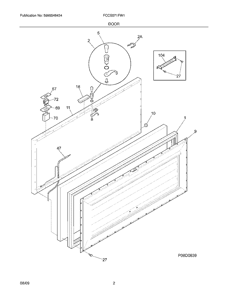 DOOR Diagram and Parts List for FCCS071FW1  Frigidaire Freezer