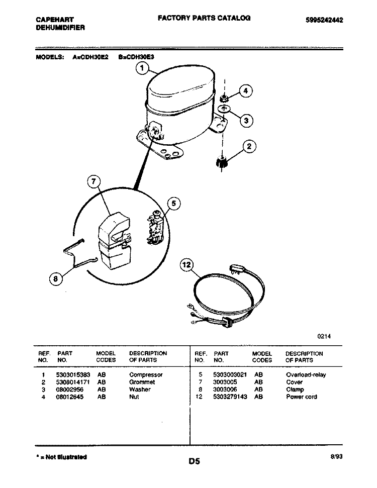 COMPRESSOR Diagram and Parts List for CDH30E2  Frigidaire Dehumidifier
