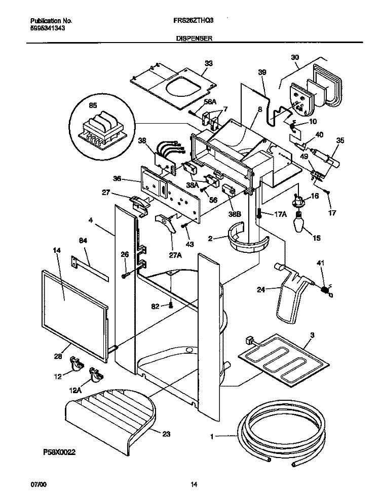 ICE DISPENSER Diagram and Parts List for FRS26ZTHQ3  Frigidaire Refrigerator