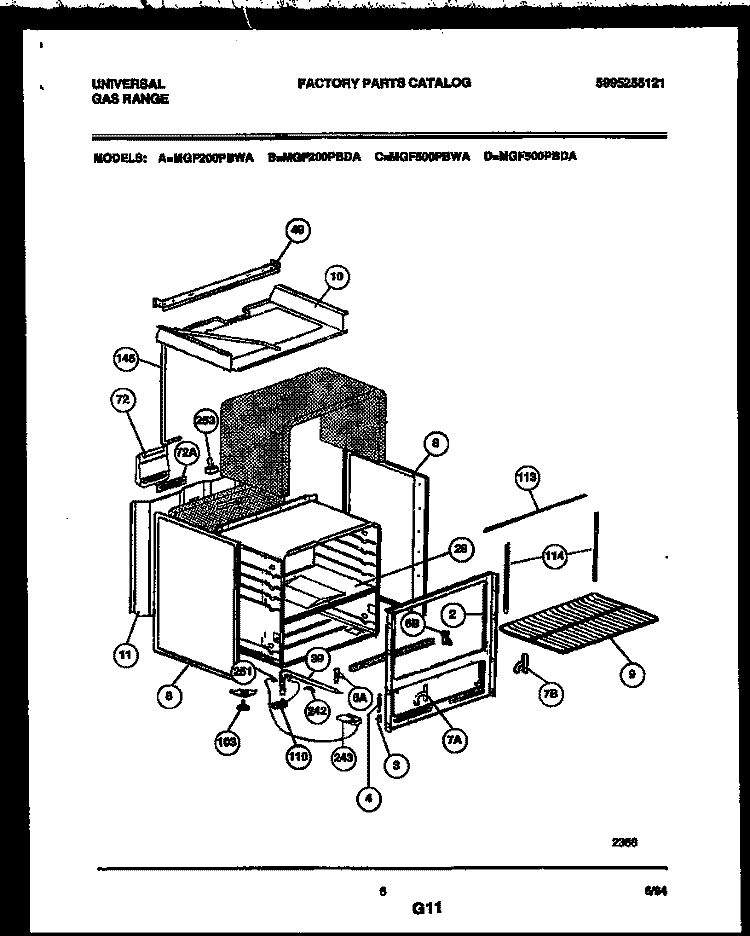 BODY PARTS Diagram and Parts List for MGF200PBWA  Frigidaire Range