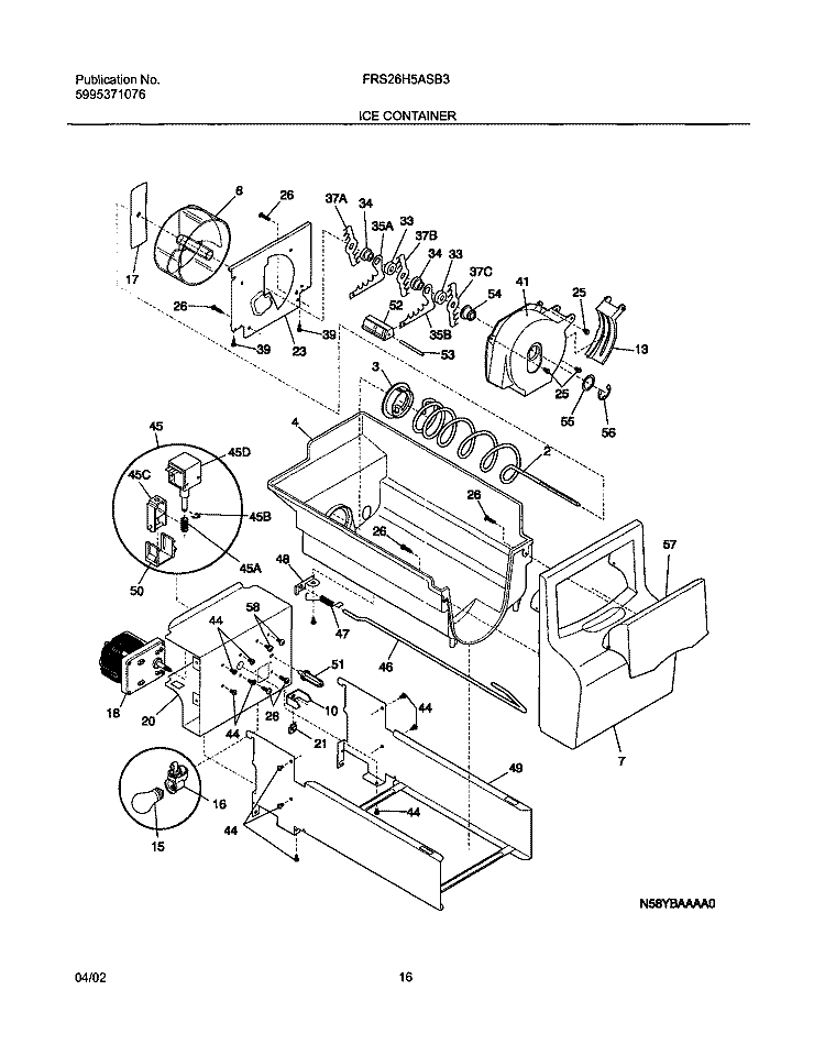 ICE CONTAINER Diagram and Parts List for FRS26H5ASB3  Frigidaire Refrigerator