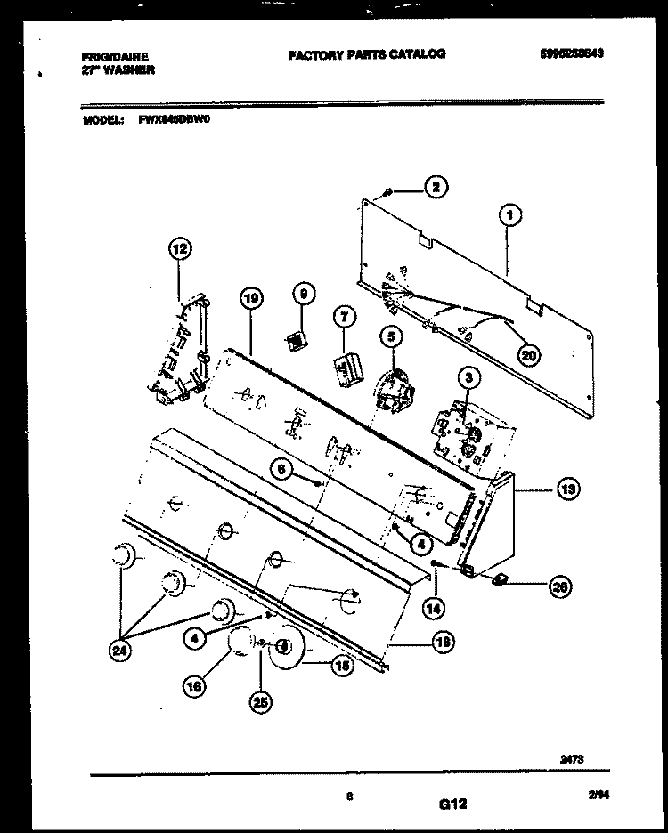 CONSOLE AND CONTROL PARTS Diagram and Parts List for FWX645DBW0  Frigidaire Washer