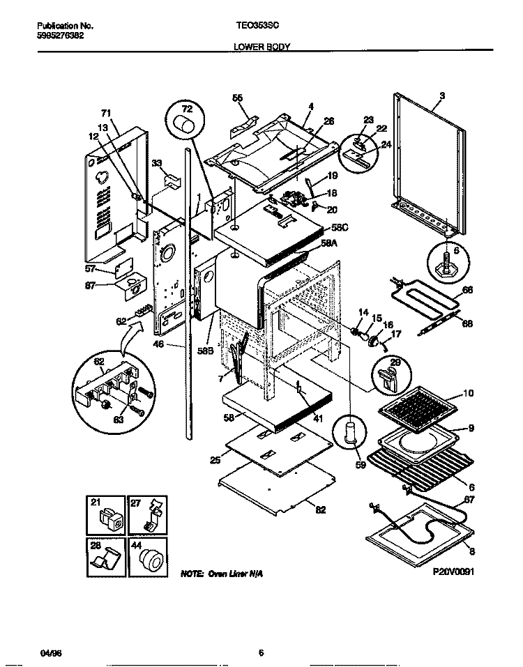 LOWER BODY Diagram and Parts List for TEO353SCWA  Tappan Range