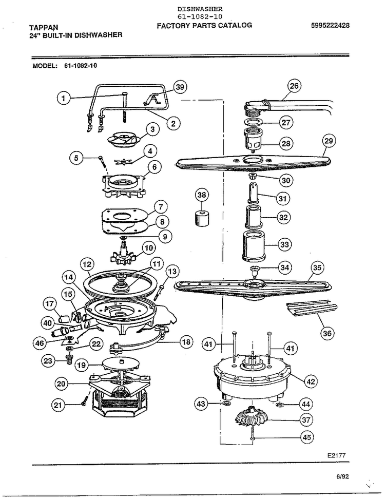 24" Built-in Dishwasher Page 7 Diagram and Parts List for 61-1082-10  Tappan Dishwasher