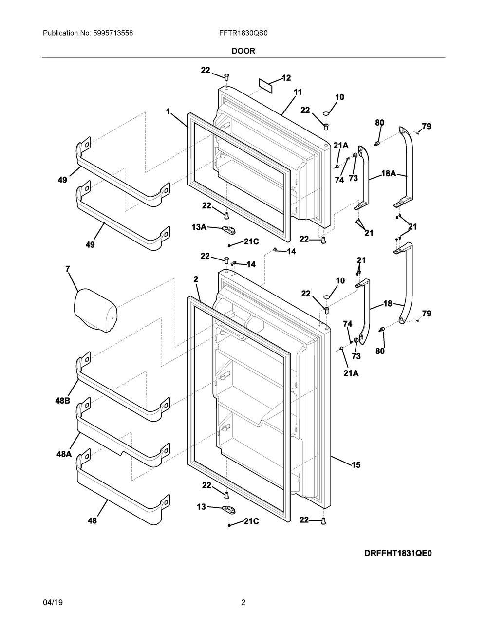 Door Diagram and Parts List for FFTR1830QS0  Frigidaire Refrigerator