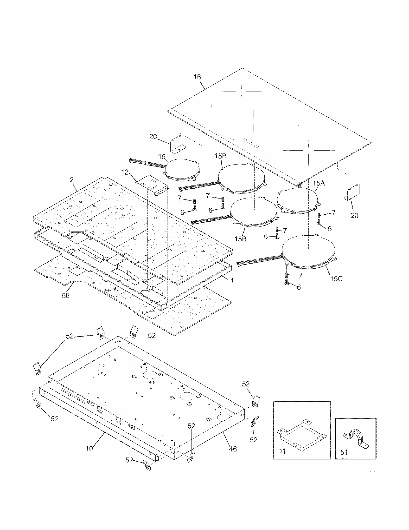 Maintop/surface Units Diagram and Parts List for 79043900000  Kenmore Cooktop