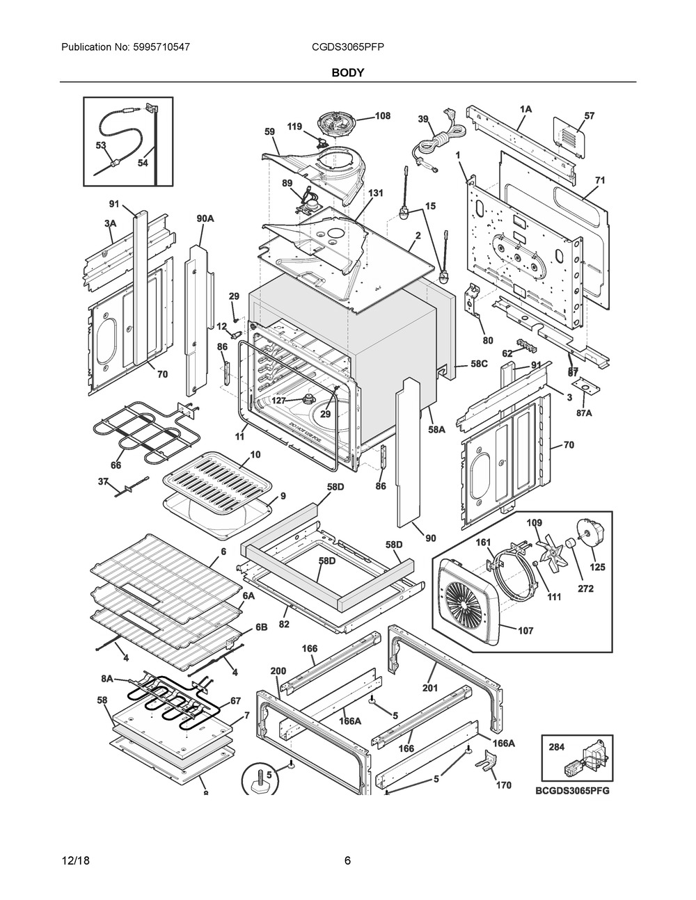 Body Diagram and Parts List for CGDS3065PFP  Frigidaire Range