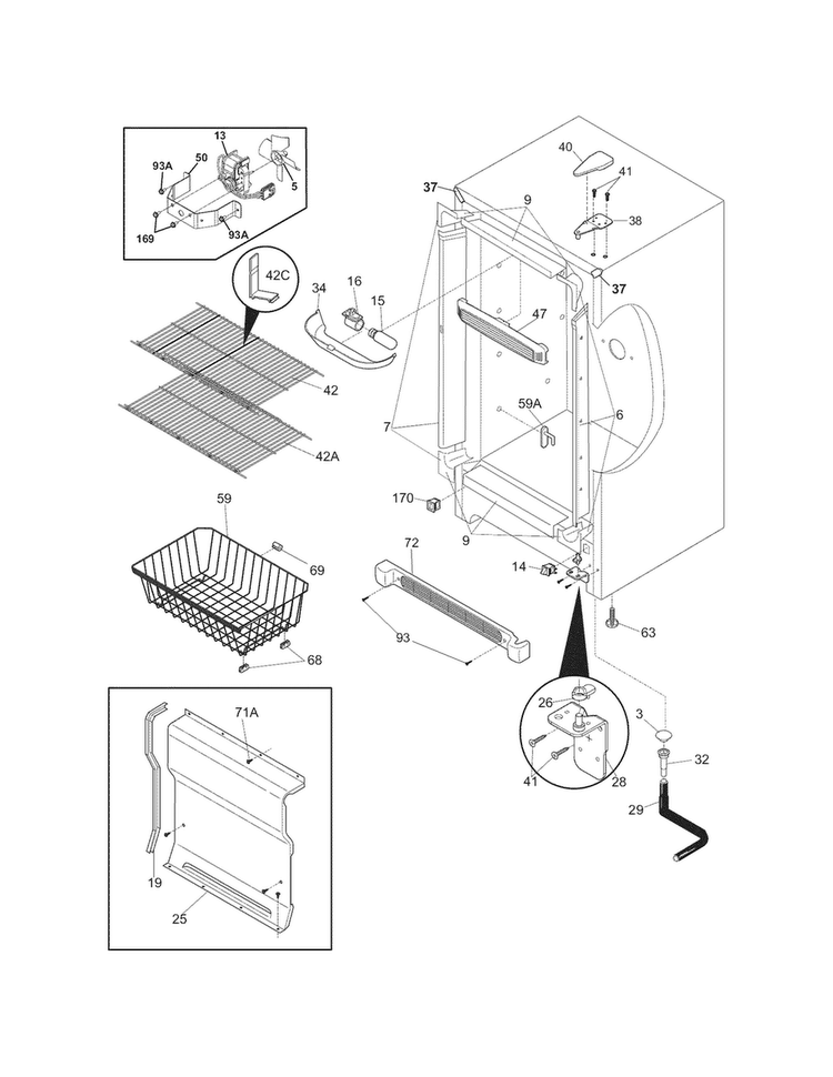 Cabinet Diagram and Parts List for FFU14F5HWQ  Frigidaire Freezer
