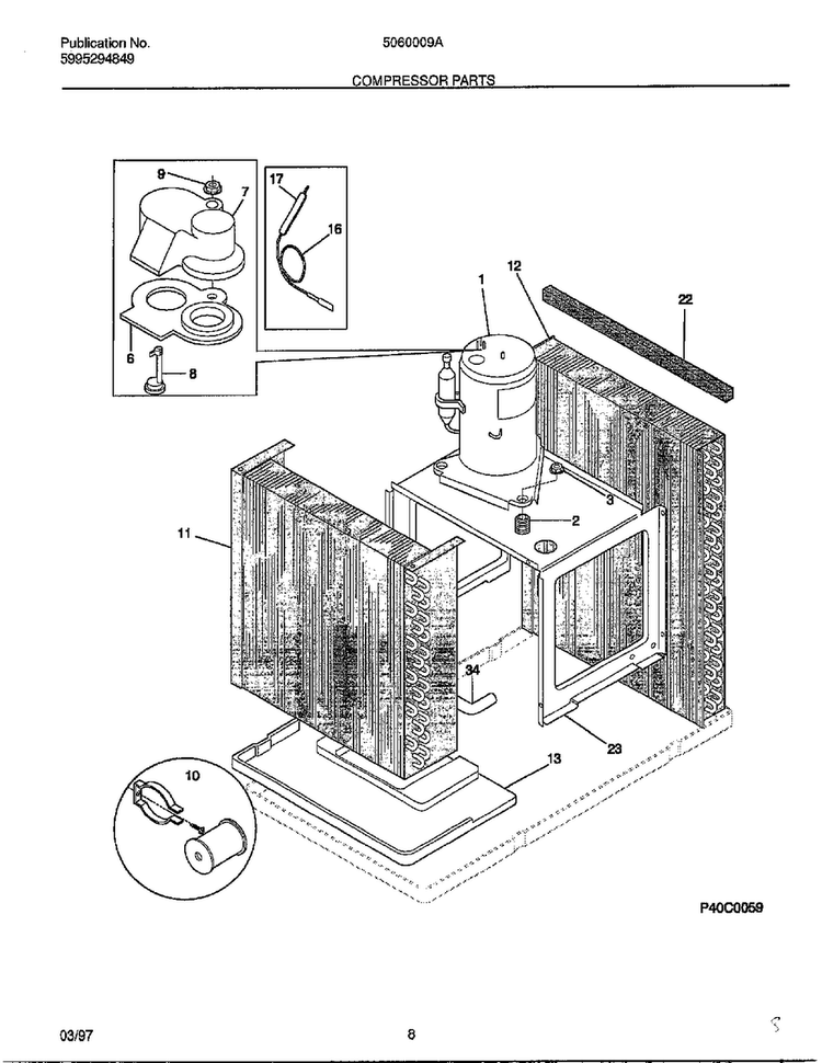 Compressor Parts Diagram and Parts List for 5060009  Frigidaire Air Conditioner