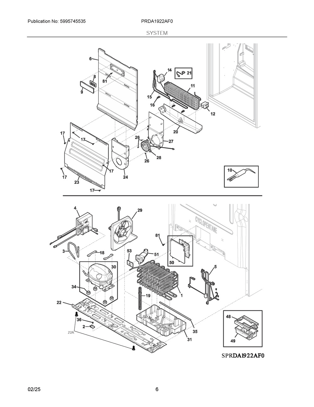 System Diagram and Parts List for PRDA1922AF0  Frigidaire Refrigerator