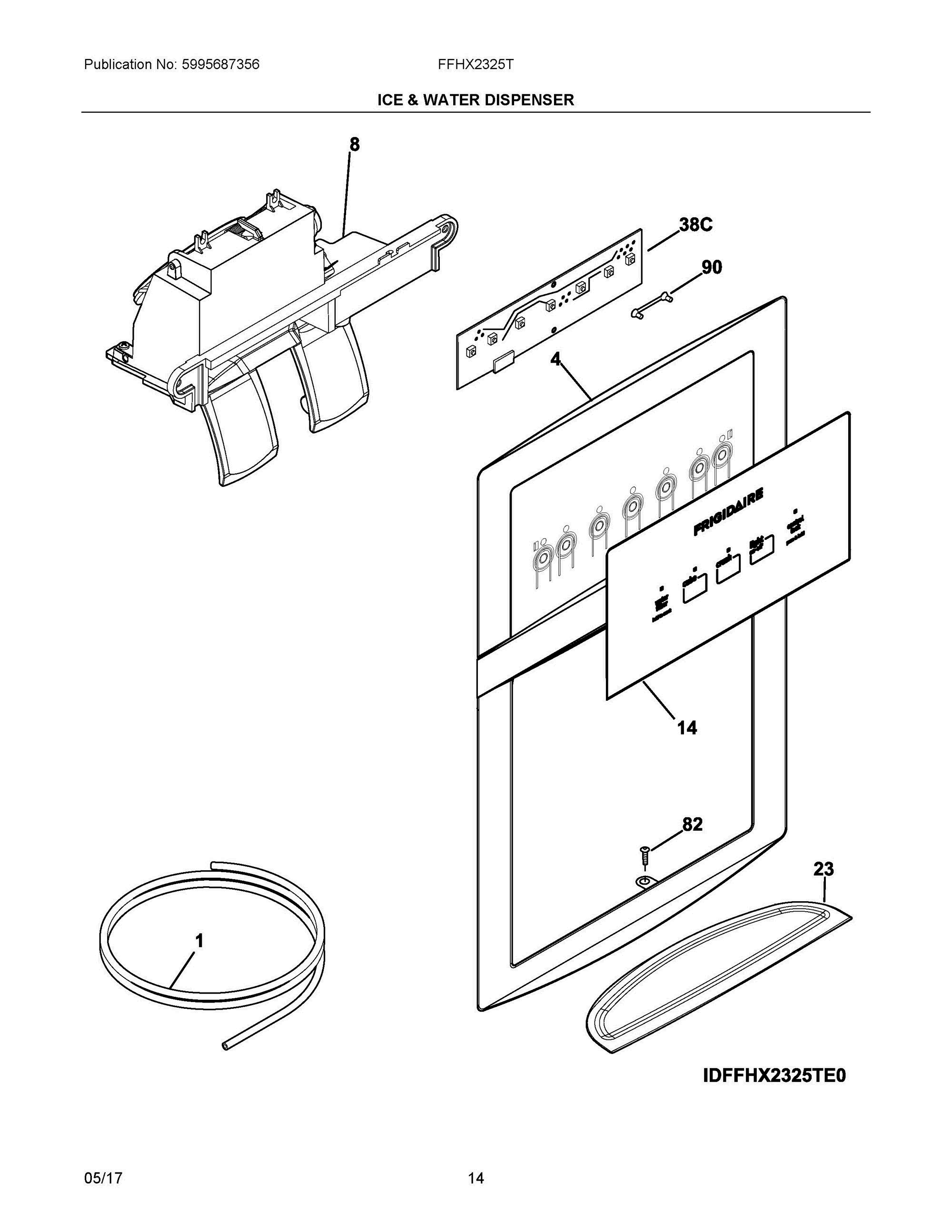 08 - ICE & WATER DISPENSER Diagram and Parts List for FFHX2325TE0  Frigidaire Refrigerator