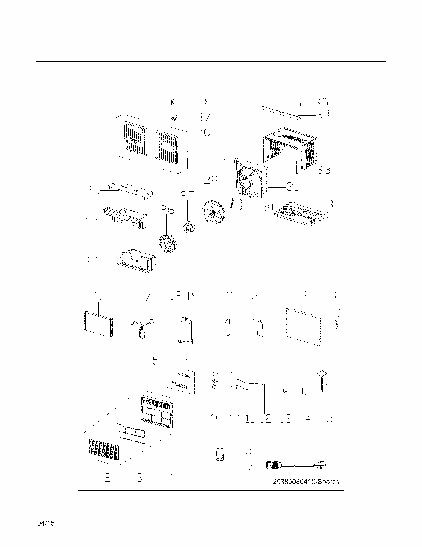 Recommended Spare Parts Diagram and Parts List for 25376080316  Kenmore Air Conditioner