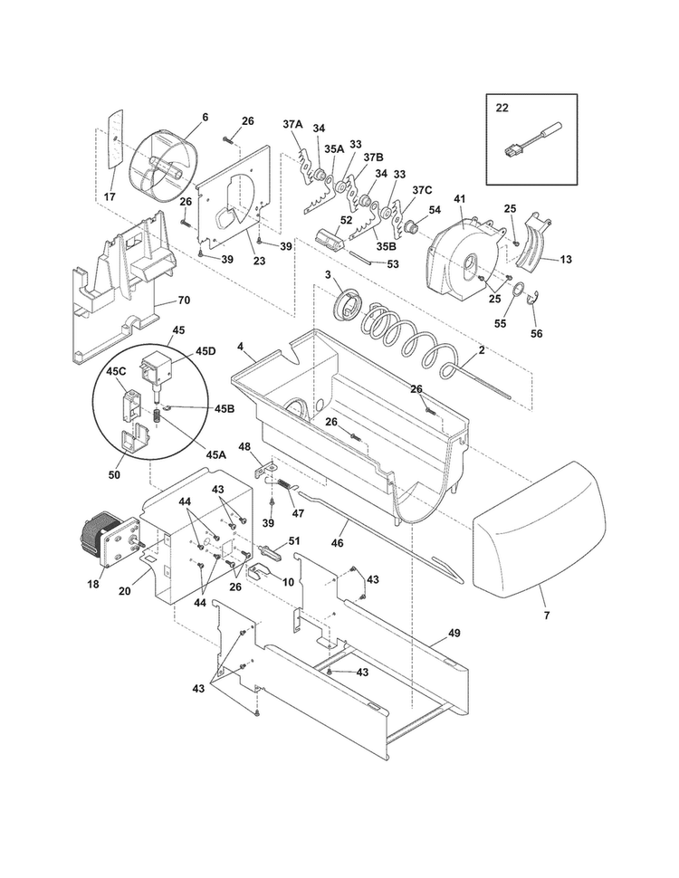Ice Container Diagram and Parts List for FGHC2355PF0  Frigidaire Refrigerator