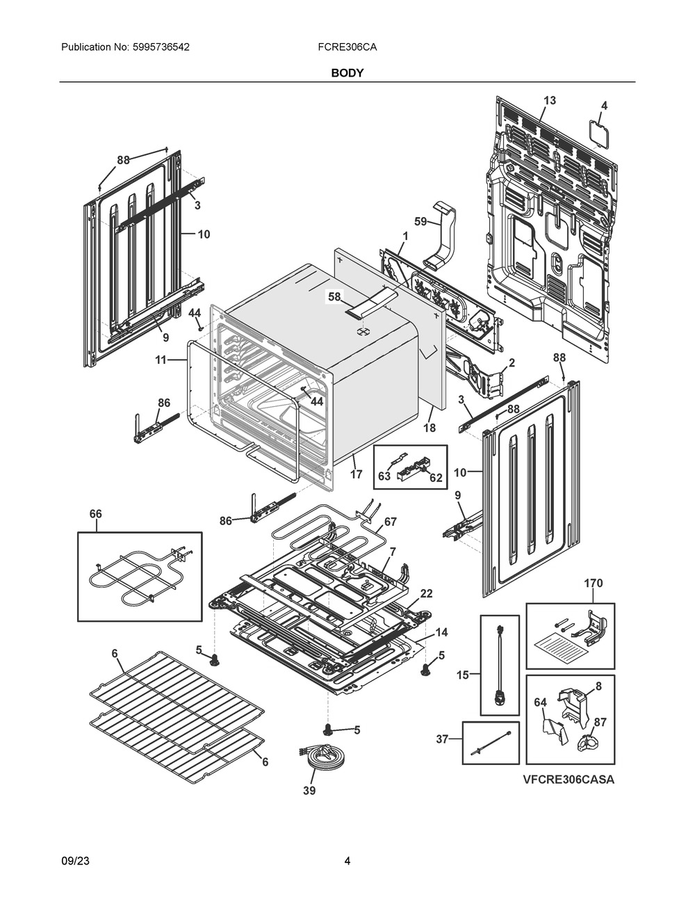 Body Diagram and Parts List for FCRE306CAWA  Frigidaire Range