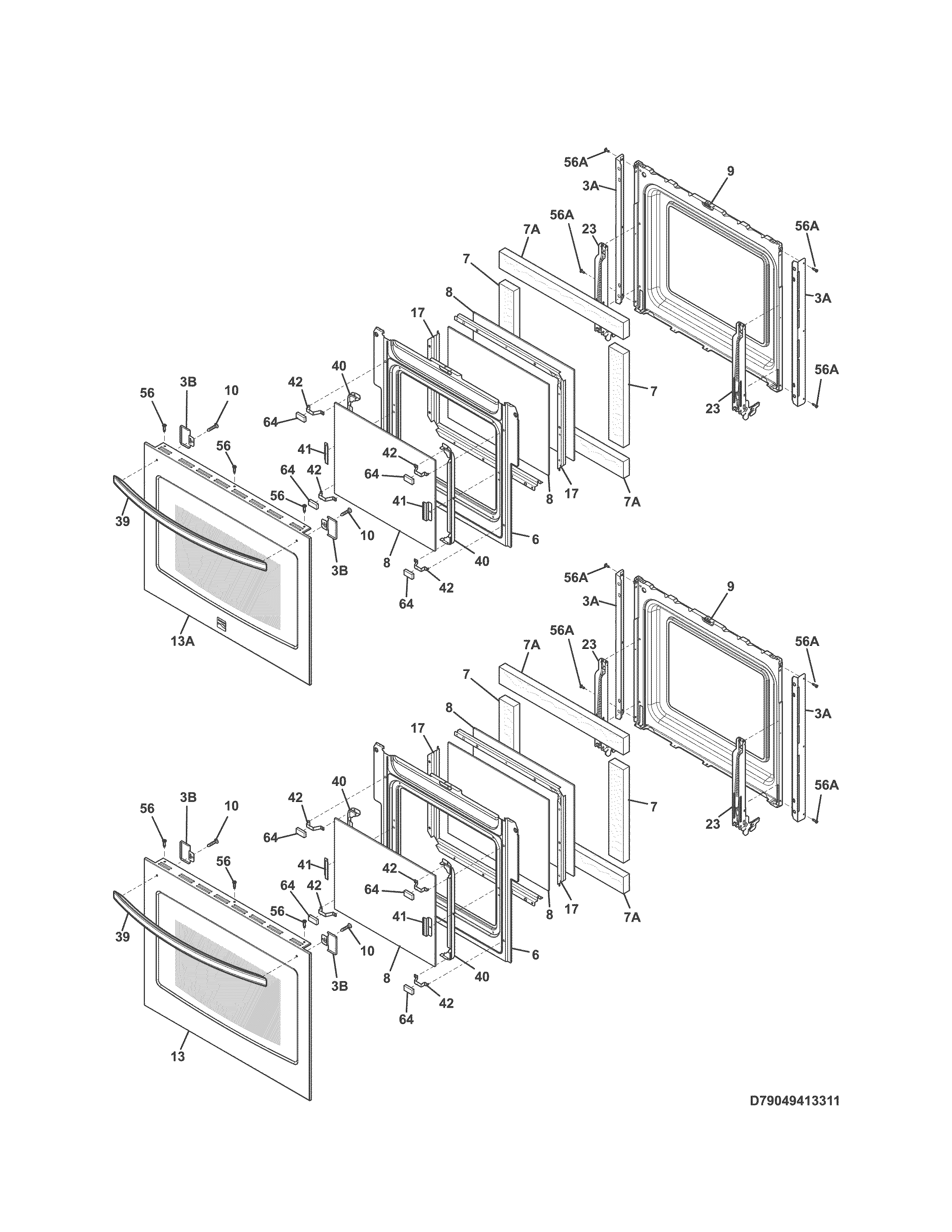 Doors Diagram and Parts List for 79049413314  Kenmore Wall Oven