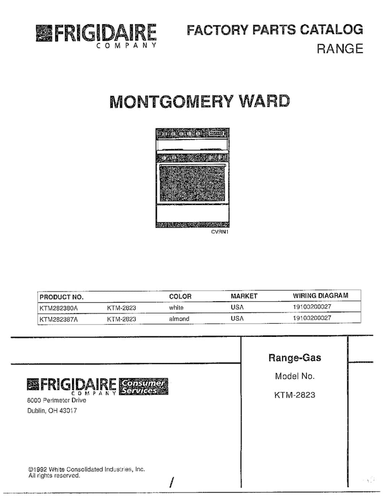 Front Page Diagram and Parts List for 2823  Frigidaire Range