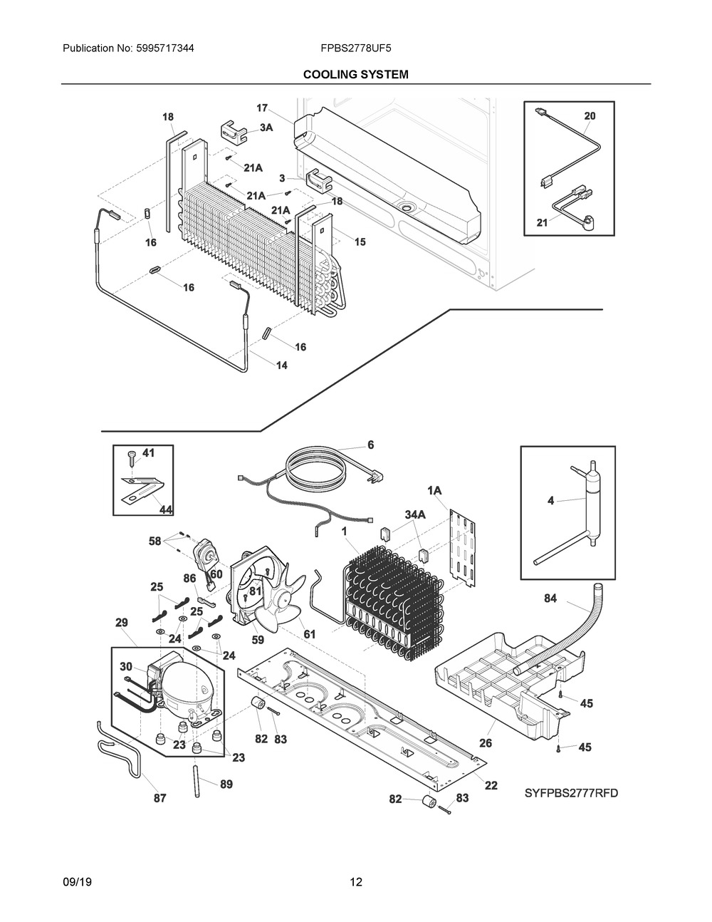 Cooling System Diagram and Parts List for FPBS2778UF5  Frigidaire Refrigerator