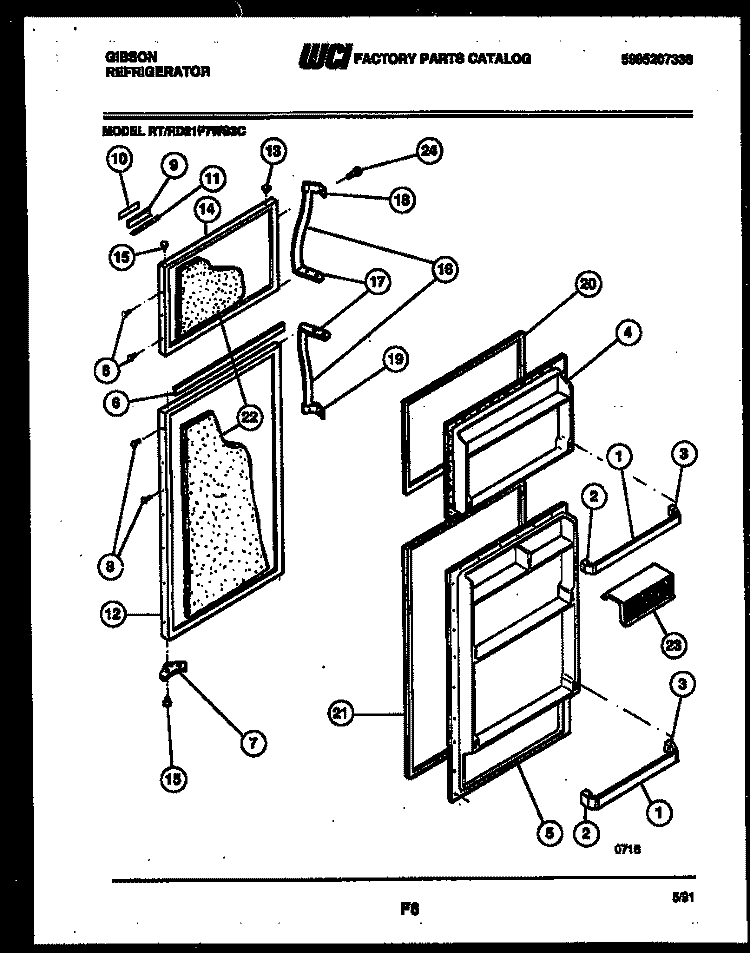 DOOR PARTS Diagram and Parts List for RD21F7WS3C  Gibson Refrigerator