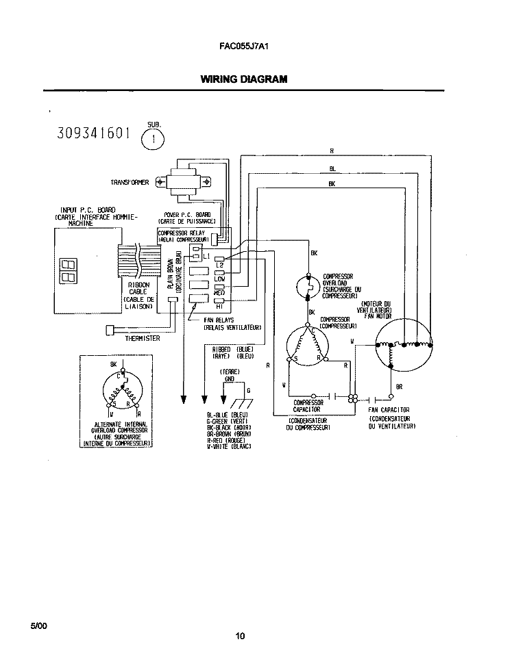WIRING DIAGRAM Diagram and Parts List for FAC055J7A1  Frigidaire Air Conditioner