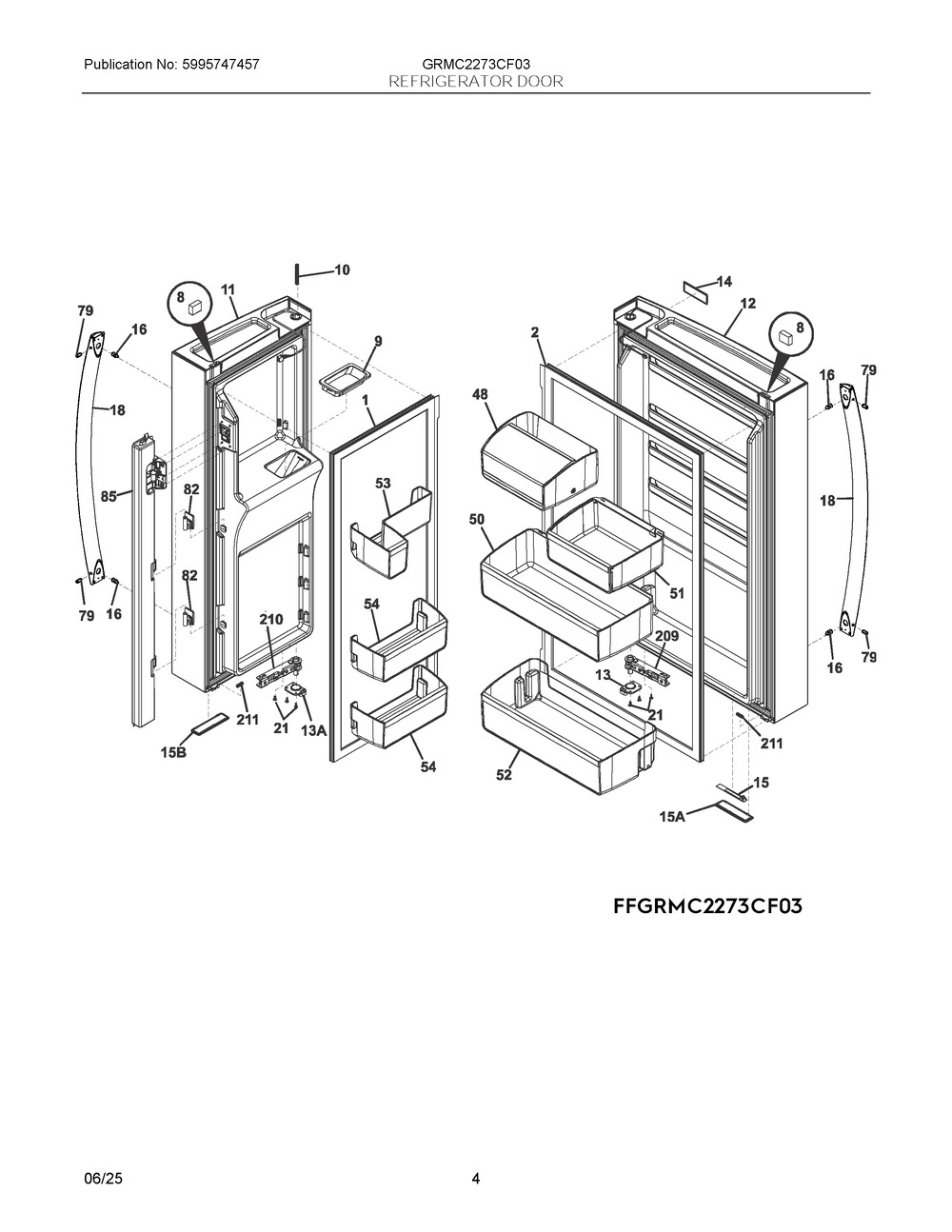 Refrigerator Door Diagram and Parts List for GRMC2273CF03  Frigidaire Refrigerator