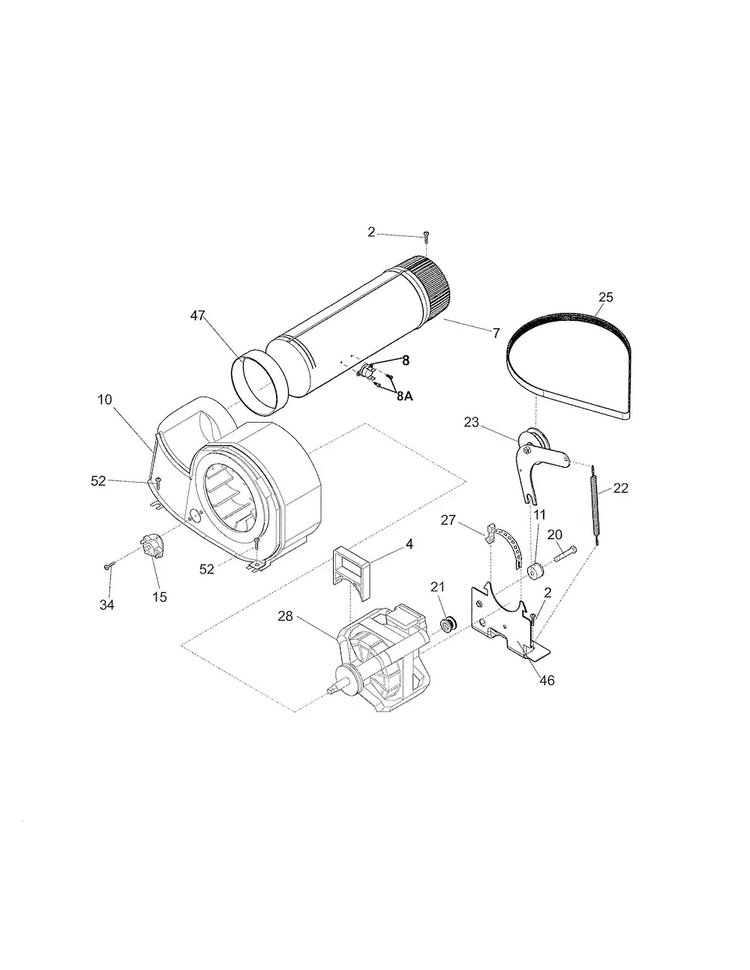 Motor Diagram and Parts List for FFSE5115PW0  Frigidaire Dryer
