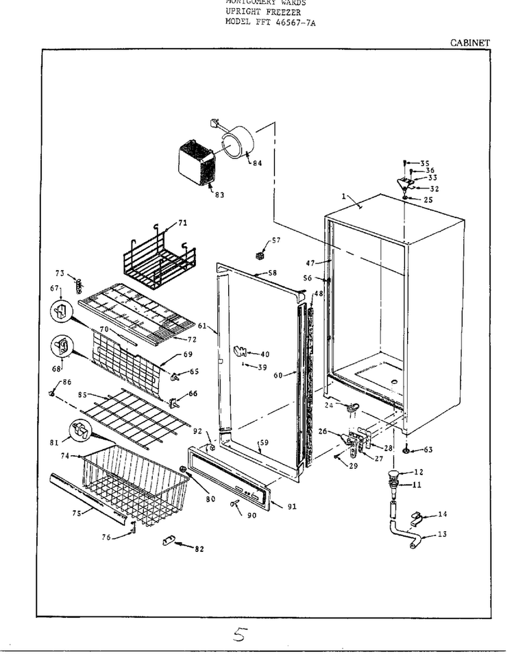 Cabinet Diagram and Parts List for 46567A  Frigidaire Freezer
