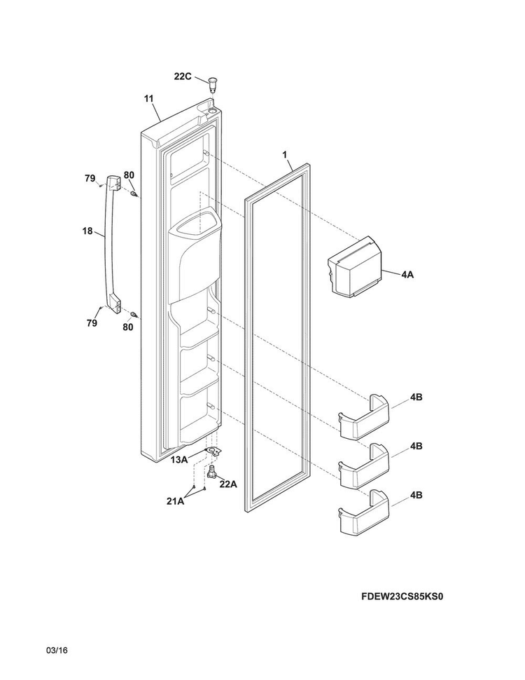 Freezer Door Diagram and Parts List for EW23CS75QS0  Electrolux Refrigerator