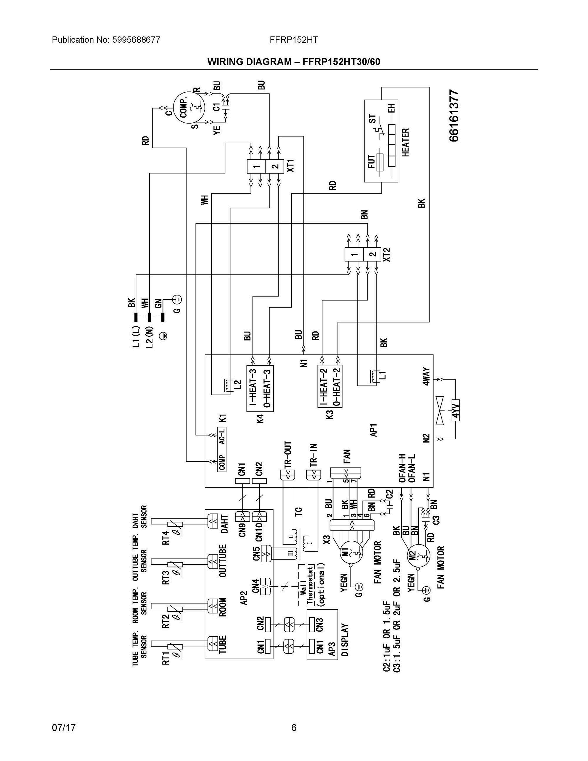 03 - WIRING DIAGRAM, FFRP152HT30/60 Diagram and Parts List for FFRP152HT30  Frigidaire Air Conditioner