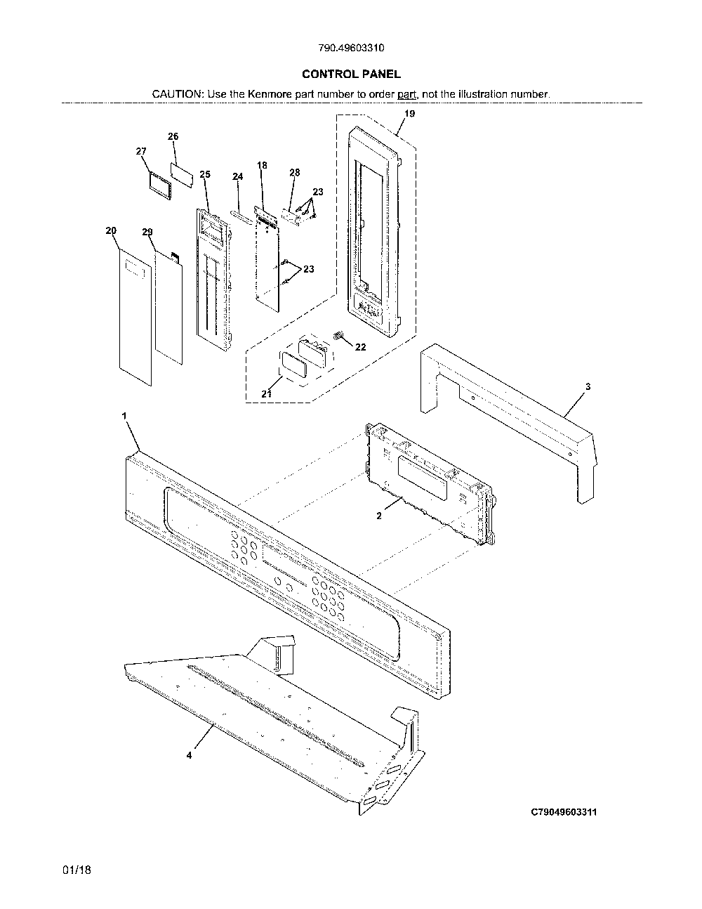 Control panel Diagram and Parts List for 79049603310  Kenmore Microwave