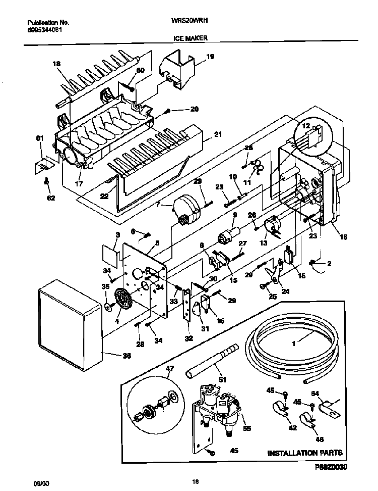 Ice Maker Diagram and Parts List for WRS20WRHW5  Westinghouse Refrigerator