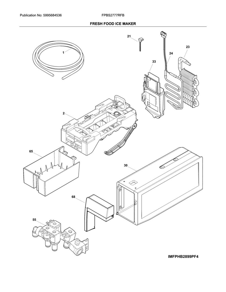 Fresh Food Ice Maker Diagram and Parts List for FPBS2777RFB  Frigidaire Refrigerator