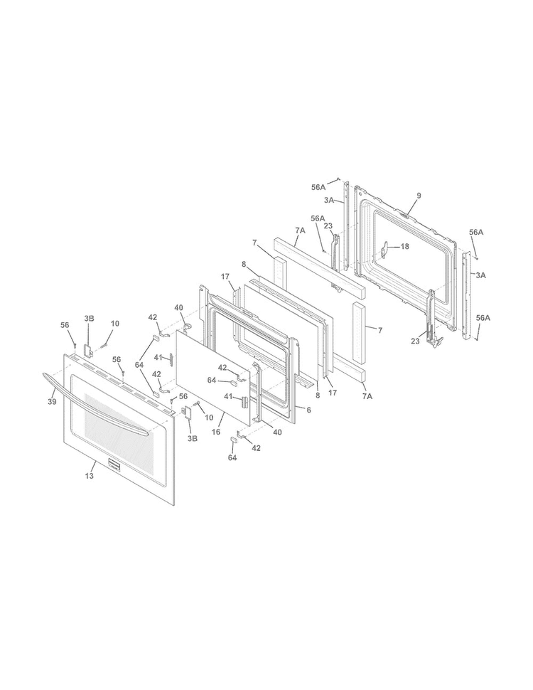 Door Diagram and Parts List for FGGS3065PFA  Frigidaire Range