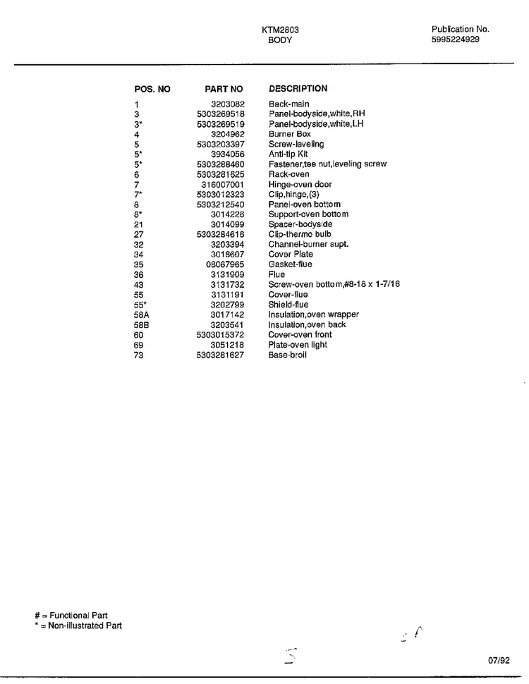 Body Page 2 Diagram and Parts List for 2803  Frigidaire Range