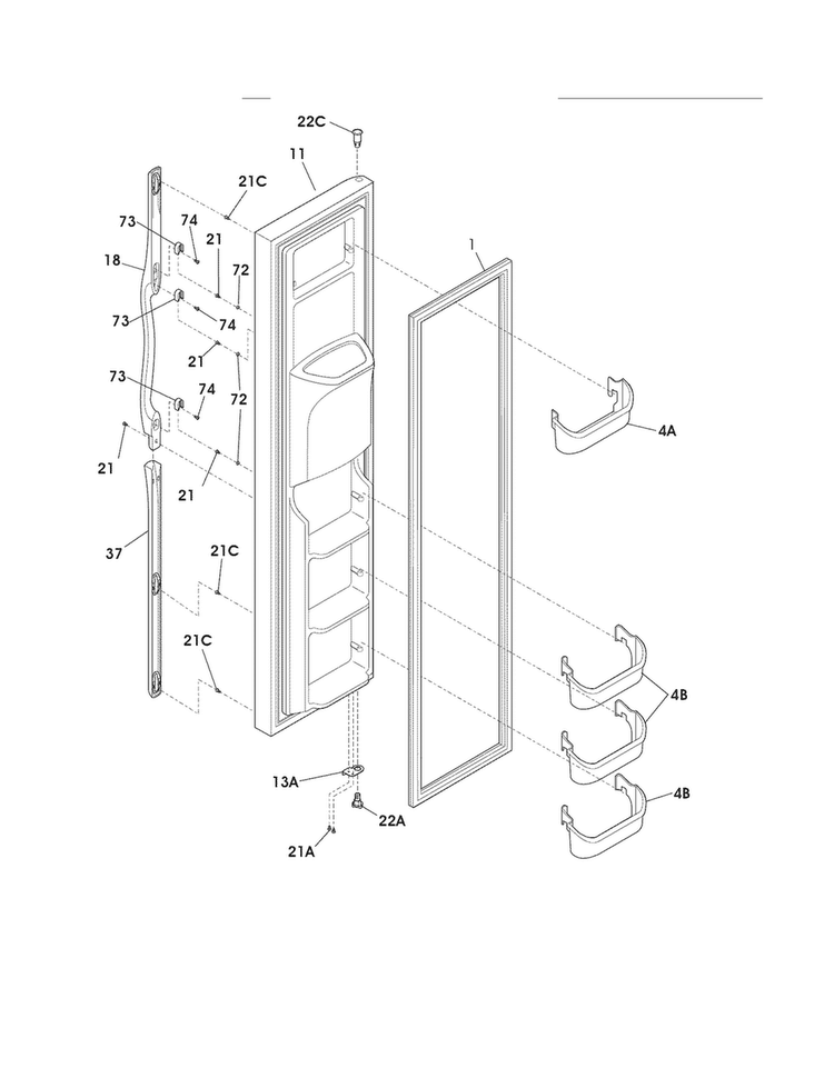 Freezer Door Diagram and Parts List for FRS6HR45KS5  Frigidaire Refrigerator