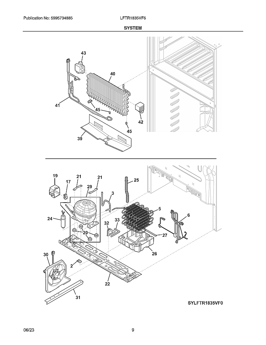 System Diagram and Parts List for LFTR1835VF6  Frigidaire Refrigerator
