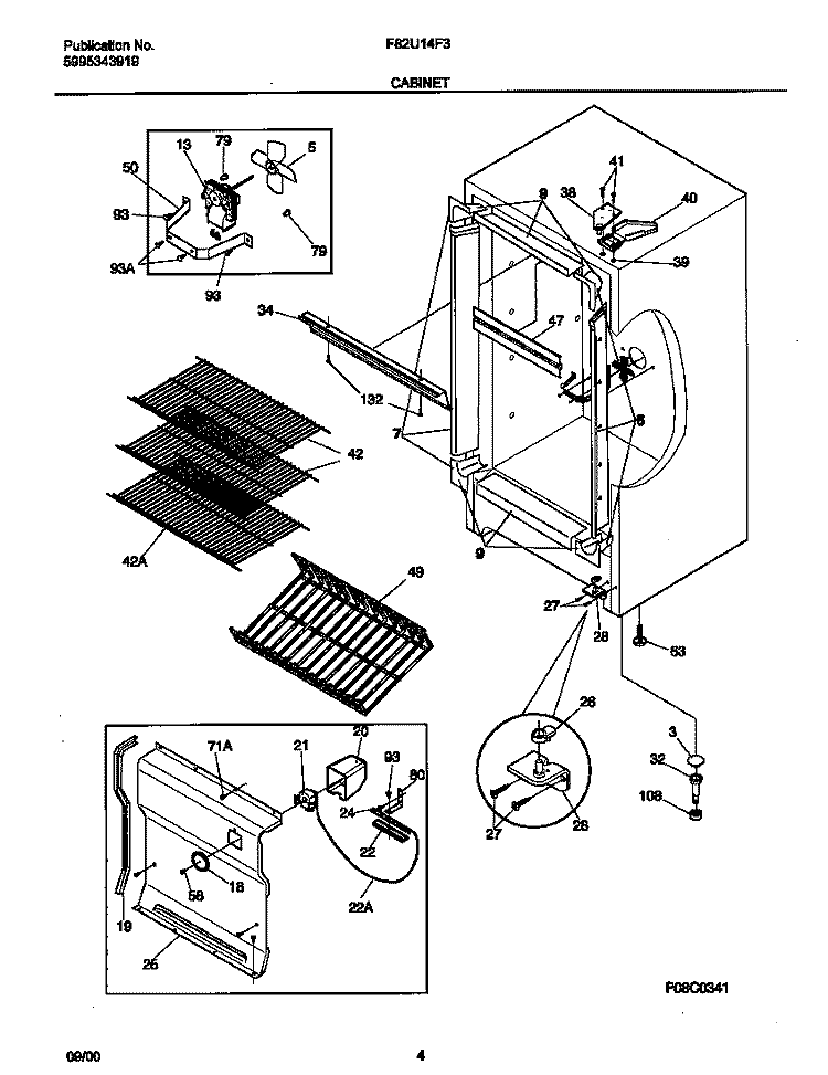 CABINET Diagram and Parts List for F82U14F3W2  Frigidaire Freezer