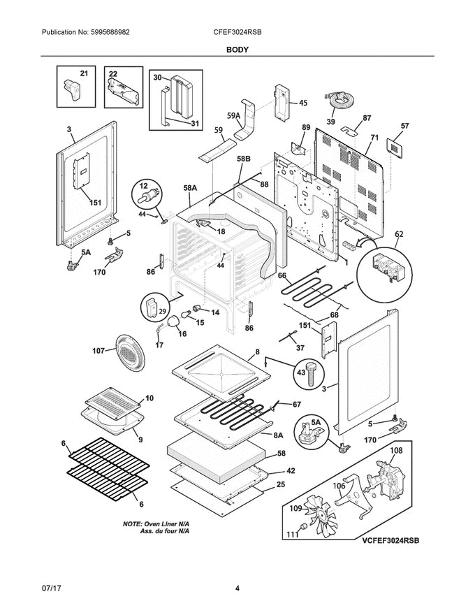 03 - Body Diagram and Parts List for CFEF3024RSB  Frigidaire Range