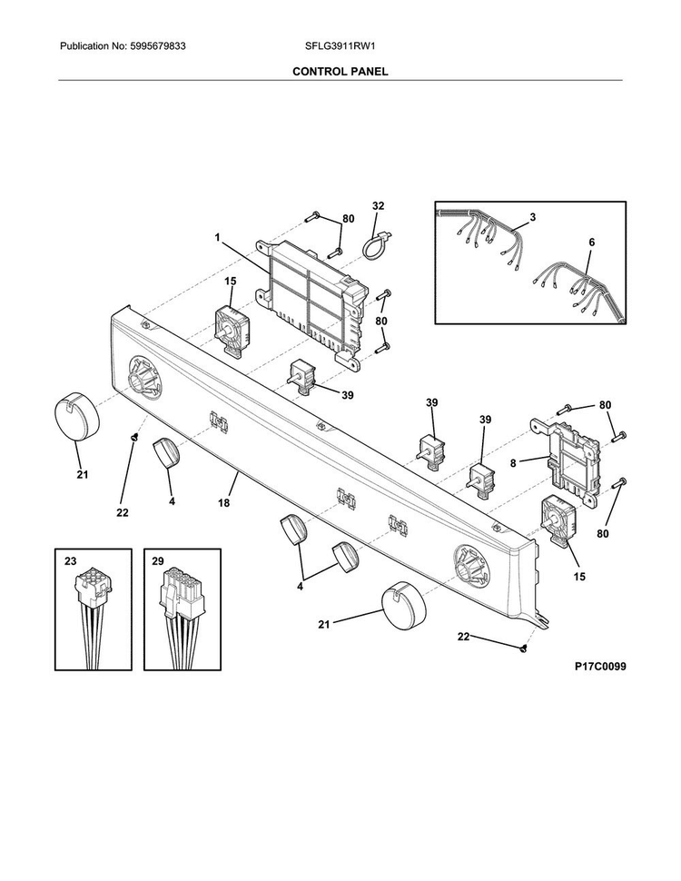 Control Panel Diagram and Parts List for SFLG3911RW1  Frigidaire Washer Dryer Combo