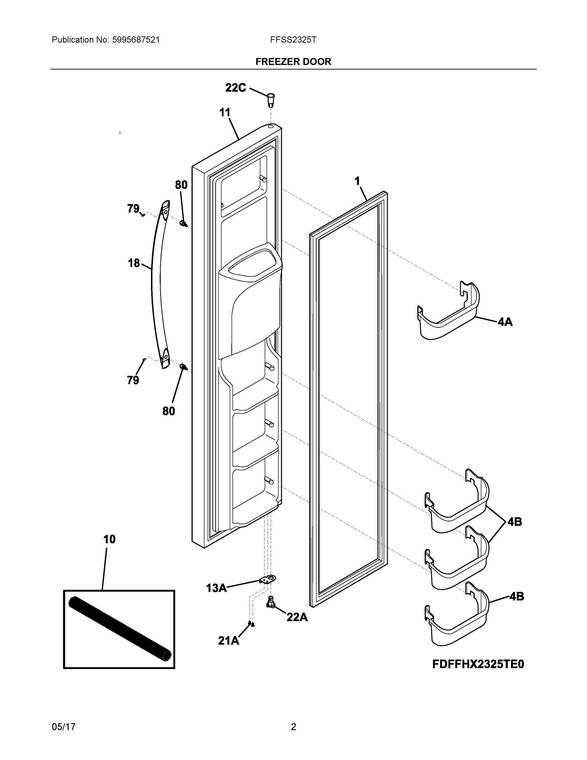 02 - FREEZER DOOR Diagram and Parts List for FFSS2325TP0  Frigidaire Refrigerator