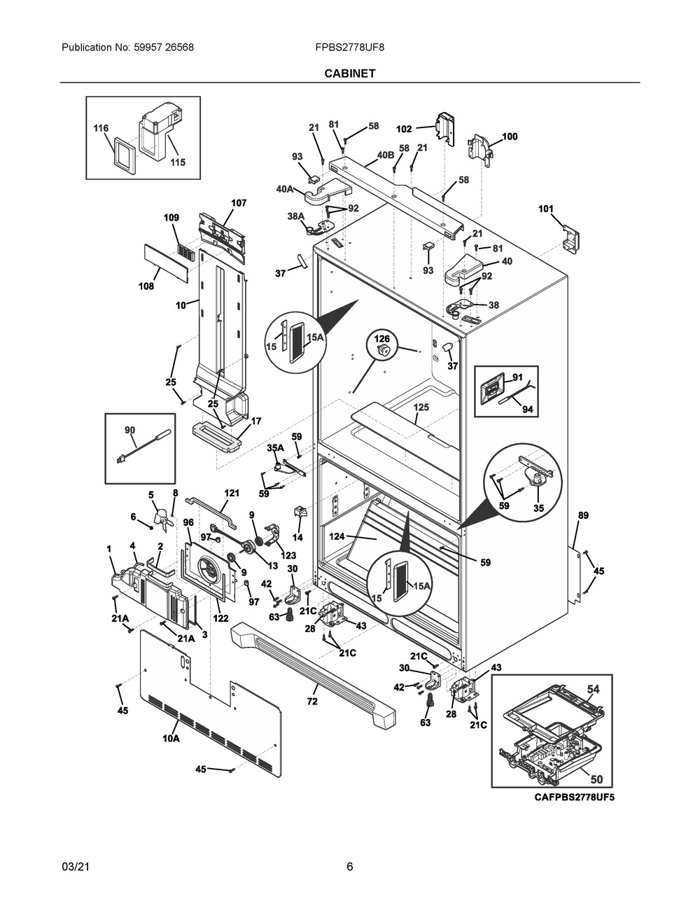 Cabinet Diagram and Parts List for FPBS2778UF8  Frigidaire Refrigerator
