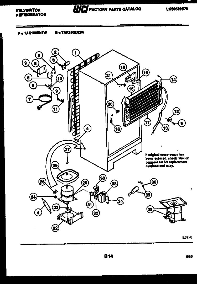 SYSTEM AND AUTOMATIC DEFROST PARTS Diagram and Parts List for TAK180EN2W  Kelvinator Refrigerator