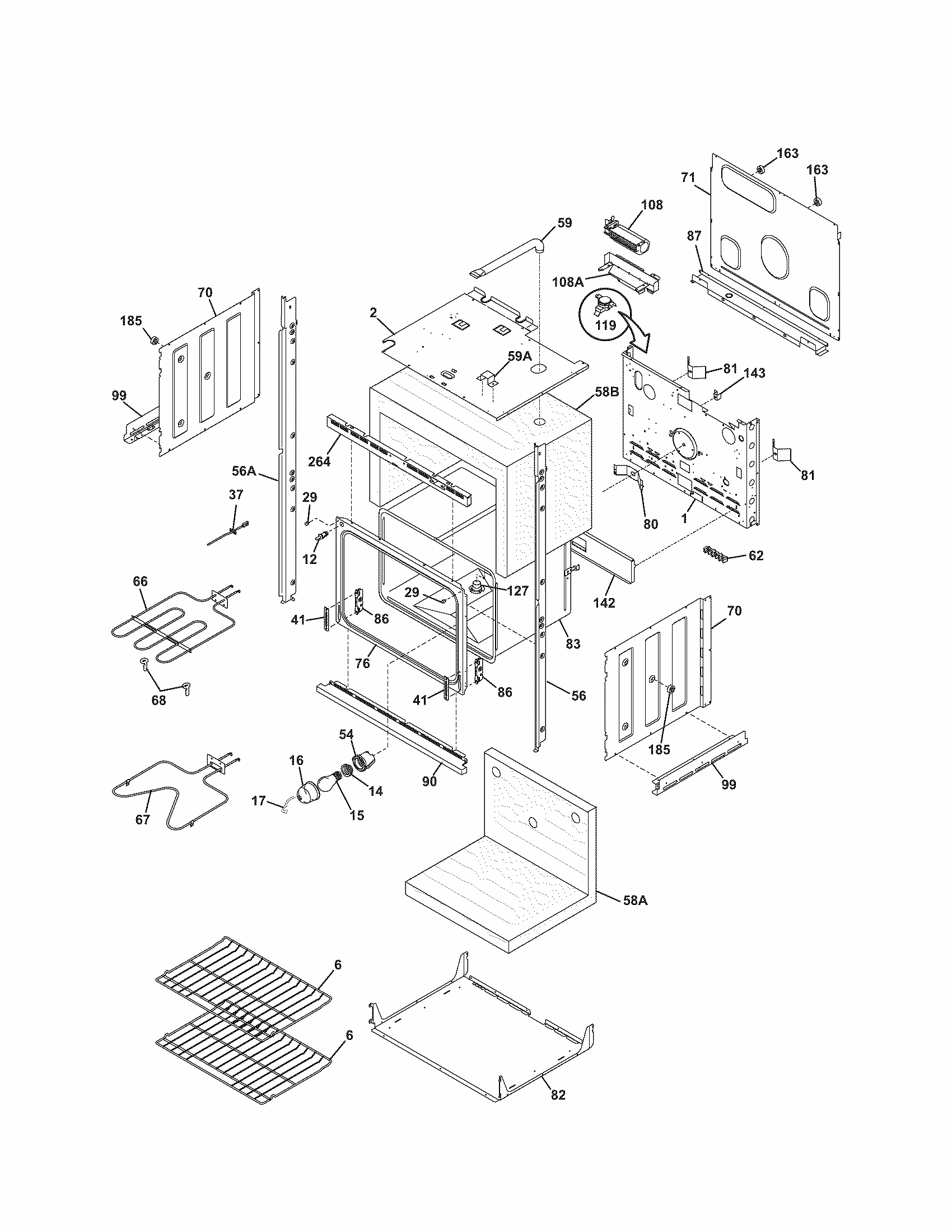Lower Oven Diagram and Parts List for 79047732405  Kenmore Wall Oven