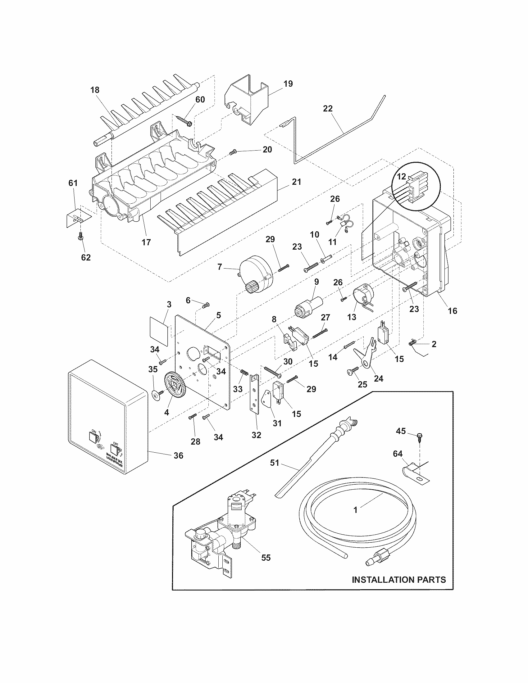 Ice Maker Diagram and Parts List for FGUI2149LR3  Frigidaire Refrigerator